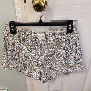 Floral High Waist Shorts - White and Green